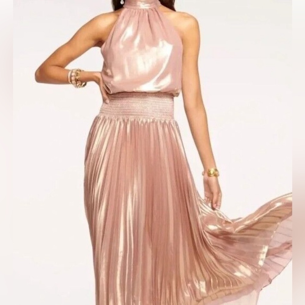 Ramy Brook Olana metallic rose-gold dress